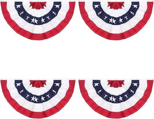 American Pleated Fan Flag, 3 x 1.5 Ft USA Patriotic Half Fan Bunting, Indoor Outdoor 4th of July Memorial Day 250th Anniversary Decorations (4 Pcs)