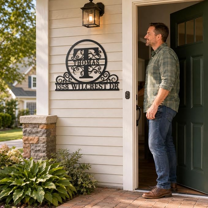 Personalized Metal Address Plaque Custom House Number Sign for Outside Family Name Monogram Wall Decor for Porch Brick Wood Siding Housewarming Gift