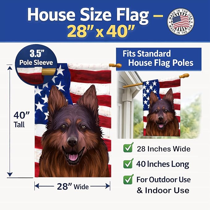 Caroline's Treasures CK6445CHF Bohemian Shepherd American Flag House Flag Large Porch Sleeve Pole Decorative Outside Yard Banner Artwork Wall Hanging, Polyester, House Size, Multicolor