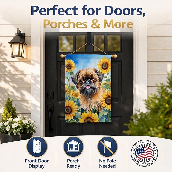 Caroline's Treasures DAC6041CHF Brussels Griffon in Sunflowers House Flag Large Porch Sleeve Pole Decorative Outside Yard Banner Artwork Wall Hanging, Polyester, House Size, Multicolor