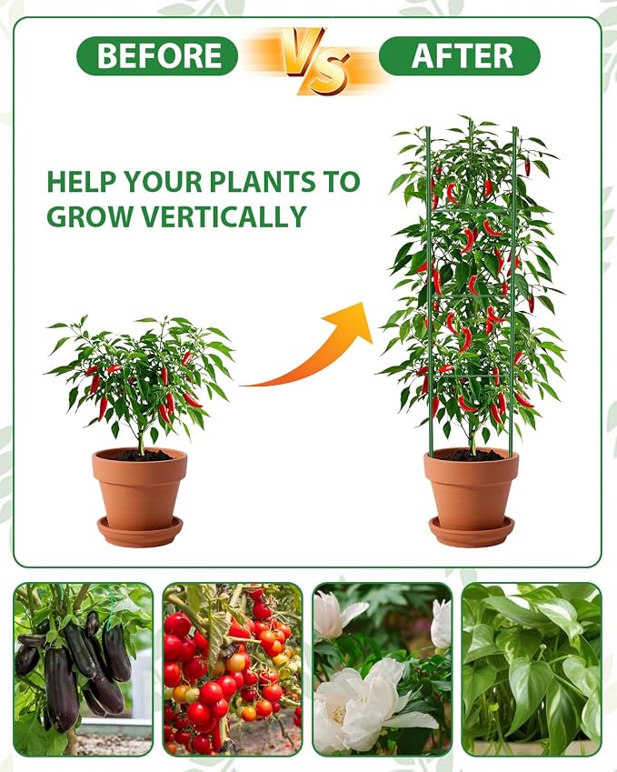 MYMULIKE 8 Pack Tomato Cages for Garden, 51in*13in Adjustable Tomatoes Plant Stakes Support Cages Trellis, Garden Trellis for Vegetable Flowers Fruits Climbing Plants- 20 Binding Wires Included