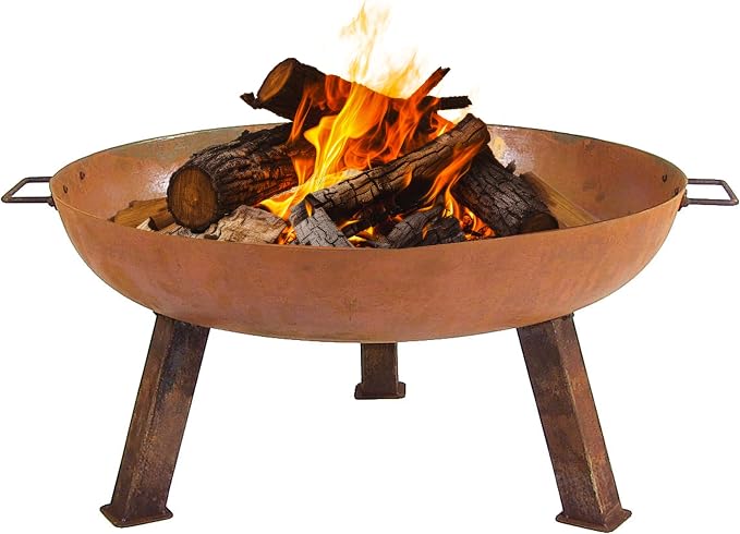 Sunnydaze Cast Iron Heavy Duty Fire Pit for Outside - Wood Burning Outdoor Fire Pit Bowl with Handles for Patio, Backyard, Camping - 30" - Rust