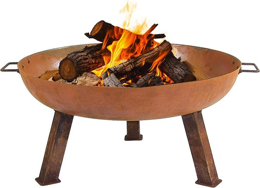 Sunnydaze Cast Iron Heavy Duty Fire Pit for Outside - Wood Burning Outdoor Fire Pit Bowl with Handles for Patio, Backyard, Camping - 30" - Rust