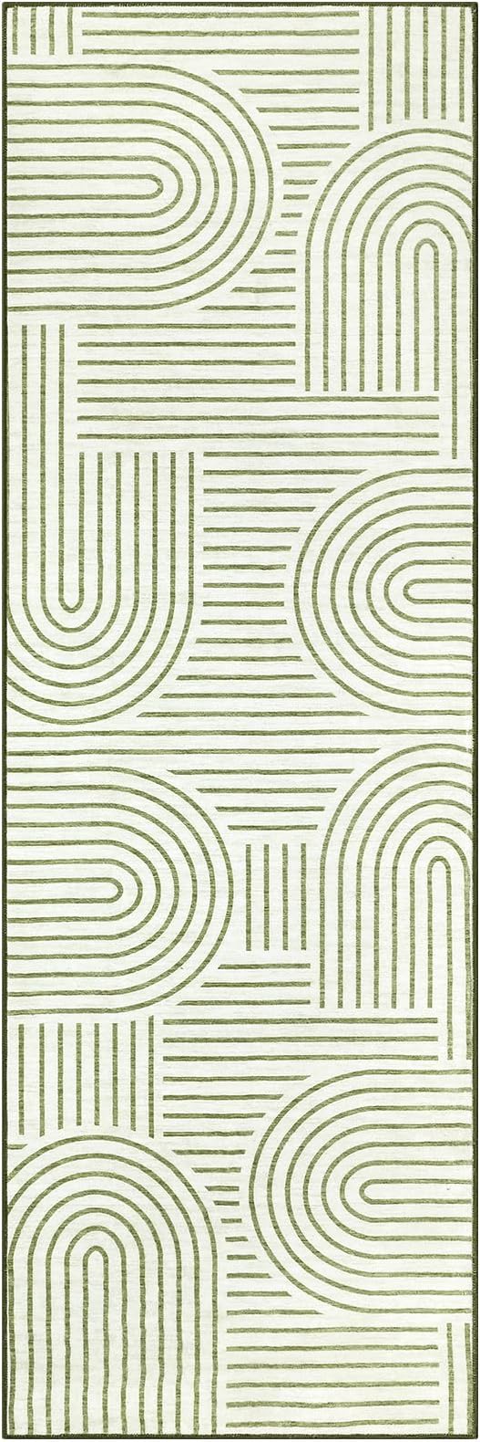 ROYHOME Modern 2x6 Hallway Runner Rug Non Slip Washable Kitchen Rug, Green | Abstract Bath Mat, Rainbow Geometric Runners Rugs for Bedroom, Soft Long Rugs for Entryway Arch Pattern Bathroom Laundry Dorm
