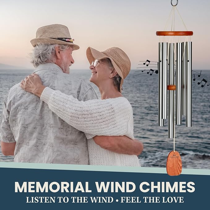 Woodstock Wind Chimes Original Amazing Grace Chime, Memorial Chimes for Outside, Outdoor Decor for Patio, Porch, Garden, Sympathy Chime, Silver, 24"