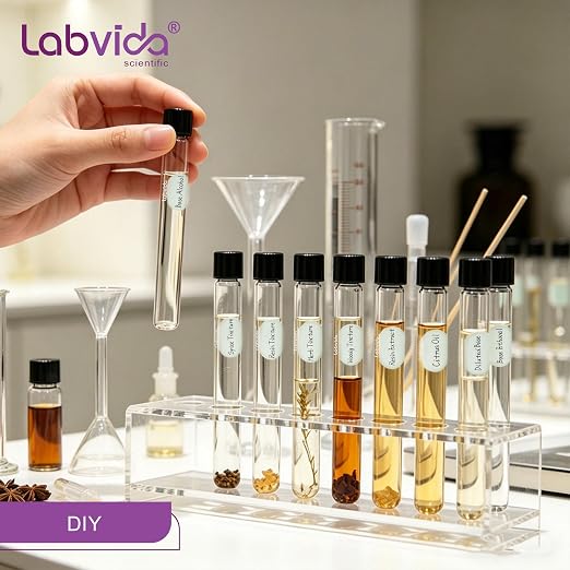 40pcs of Glass Serological Test Tubes with Black Bakelite Screw Caps Silicon Liners, Vol.10ml 16x100mm with Marking Area, Borosilicate Glass Material, Flat Bottom, LVH003
