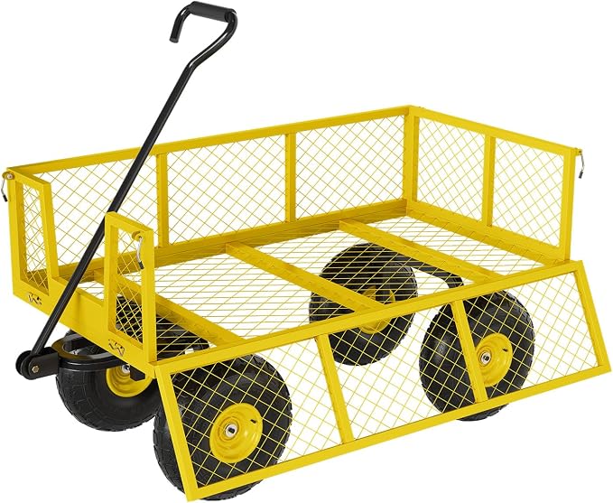 Garvee Steel Garden Cart, 500 LBS Capacity Utility Outdoor Wagon, Heavy Duty Mesh Garden Metal Wagon with Removable Sides, Flexible Handle for Yard, Lawn, Garden