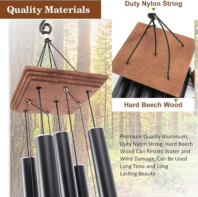 Astarin Wind Chimes Outdoor Deep Tone, Memorial Wind Chimes Outdoor, Gifts for Housewarming/ Mother Day/ Christmas, Outdoor Decor for Patio, Garden, Yard, Home (36 Inch Black Wind Chime)