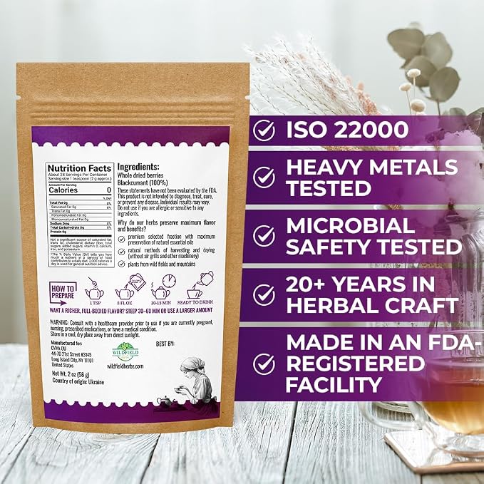 2 oz. Blackcurrant Fruit Herbal Tea (Ribes Nigrum) - 56g Dried Blackcurrant Berries Herb Té De Grosella Negra
