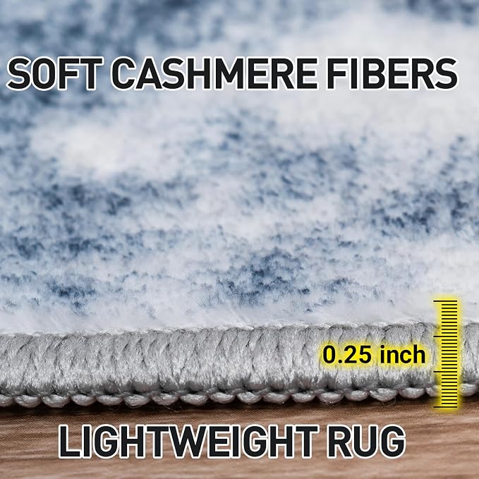 10x14 Area Rugs for Living Room: Washable Abstract Blue White Carpet | Non-slip TPE backing makes this washable soft low-pile rug safe & durable, Pet-friendly decor for dining room,nursery,office