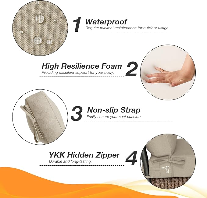 Unimatta Outdoor Separate High Back Chair Cushion Seat Pads, 2-Pack 44 x 21 Inch Water-Repellent & Fade-Resistant Patio Furniture Cushions with Ties for Adirondack, Rocking Chairs, Tan