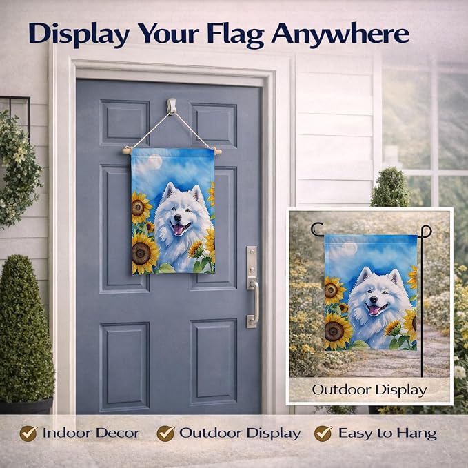 Caroline's Treasures DAC6153GF Samoyed in Sunflowers Garden Flag Mailbox Flag Decorative Yard Flag Banner Outside Patio Artwork Yard Flower Beds, Garden Size, Multicolor