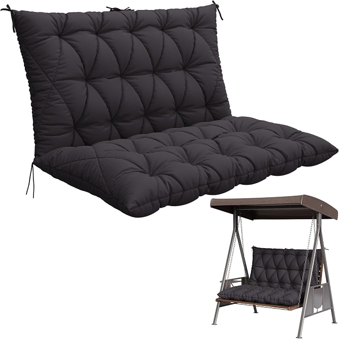 Porch Swing Cushion with Backrest,Waterproof Bench Cushion for Outdoor Furniture,2-3 Seater Replacement Thickened 5 in swing cushion,with Ties,Patio,Outdoor,Backyard and Garden (Grey,47x40 in)