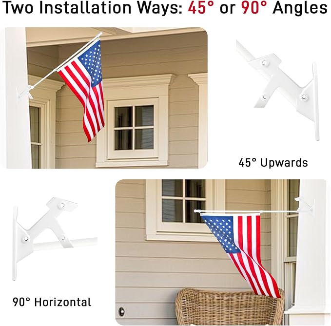 White House Flag Pole Kit, (2 Packs) 6 FT Stainless Steel Tangle Free Spinning Flagpoles with Two-Position Wall-Mounted Flag Pole Holder for 3x5 American Flags, Outside House Porch (No Flag)