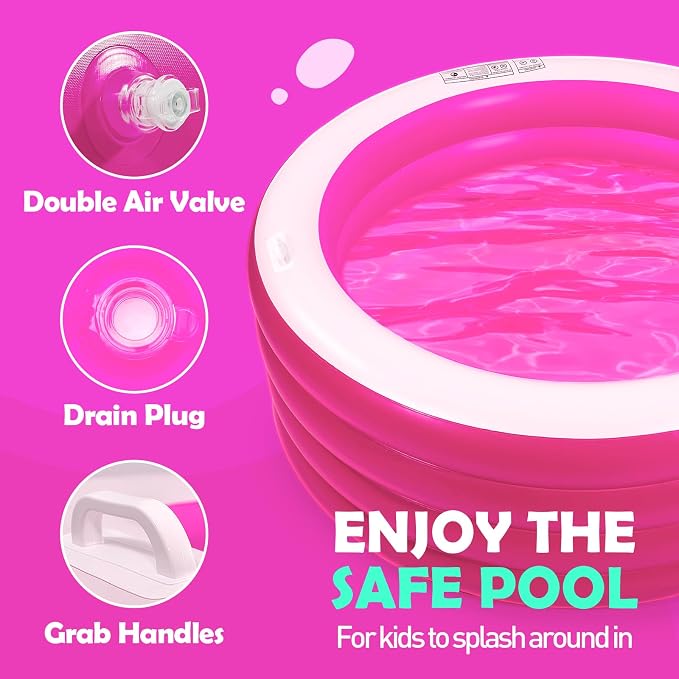 Blow Up Pool, 72" X 30" Deep Round Inflatable Swimming Adult Pool, Backyard Inflatable Pool for Kids Swimming, Pink