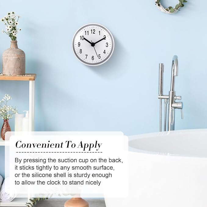 Weewooday Waterproof Bathroom Clock Small Digital White Shower Wall Clock with Easy Reading Face for Bathroom Pool Supplies(Suction Cup)