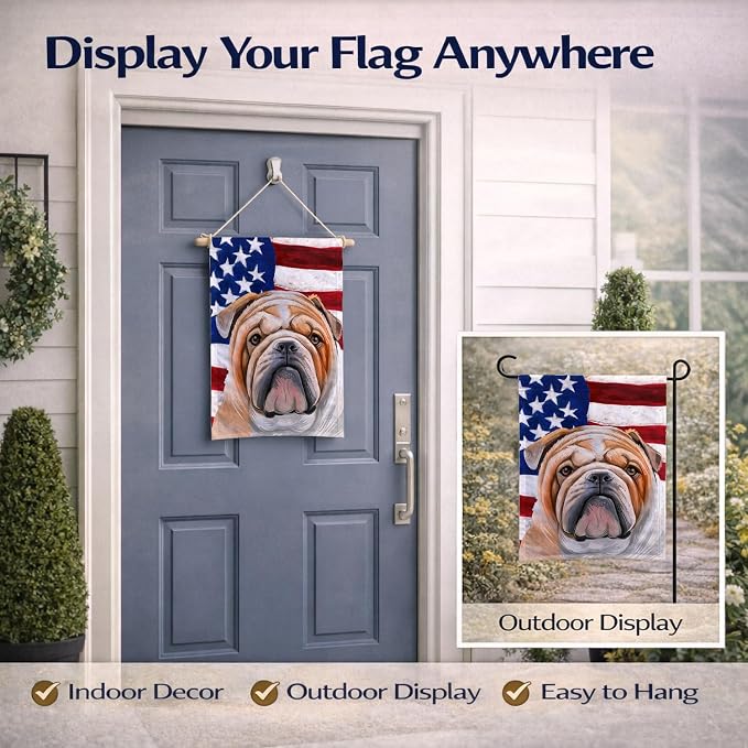 Caroline's Treasures CK6468GF English Bulldog Dog American Flag Garden Flag Mailbox Flag Decorative Yard Flag Banner Outside Patio Artwork Yard Flower Beds, Garden Size, Multicolor