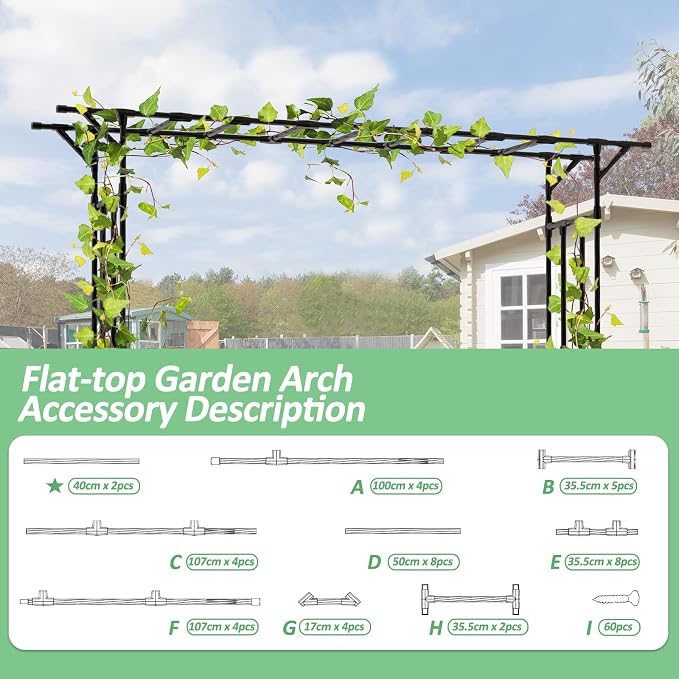 Garden Arch Trellis - 100" L x 86" H Supersize Flattop Garden Arch - Garden Trellis for Lawn, Party, Ceremony Wedding Decoration (Leg spacing 79")