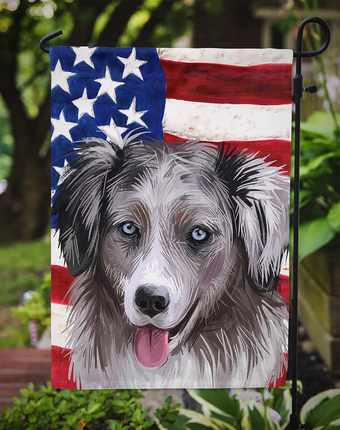 Caroline's Treasures CK6615GF Miniature American Shepherd American Flag Garden Flag Mailbox Flag Decorative Yard Flag Banner Outside Patio Artwork Yard Flower Beds, Garden Size, Multicolor