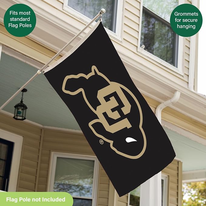 NCAA University of Colorado Flag with Grommets, 3'x5' Colorado Buffaloes Outdoor College Flags & Banners for Garden Patio Indoor Wall Décor