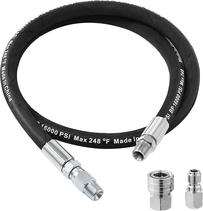 RIDGE WASHER Pressure Washer Whip Hose with Swivel, 3/8'' Power Washer Jumper Hose, Reel Connector Hoses for Pressure Washing with Adapter Set, 4 FT, 4000 PSI