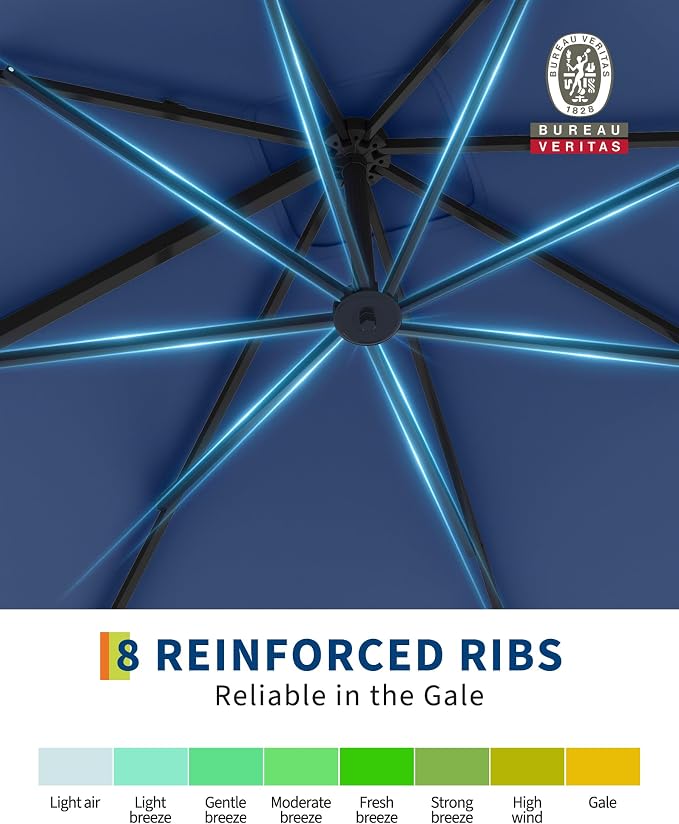 GarveeLife Large Cantilever Patio Umbrella, 10 ft X 10 ft Heavy Duty Aluminum Cantilever Offset Outdoor Umbrella with 360-Degree Rotation for Backyard, Deck, Pool (Navy Blue)