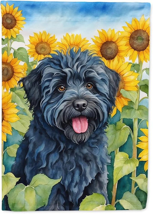 Caroline's Treasures DAC6146CHF Puli in Sunflowers House Flag Large Porch Sleeve Pole Decorative Outside Yard Banner Artwork Wall Hanging, Polyester, House Size, Multicolor