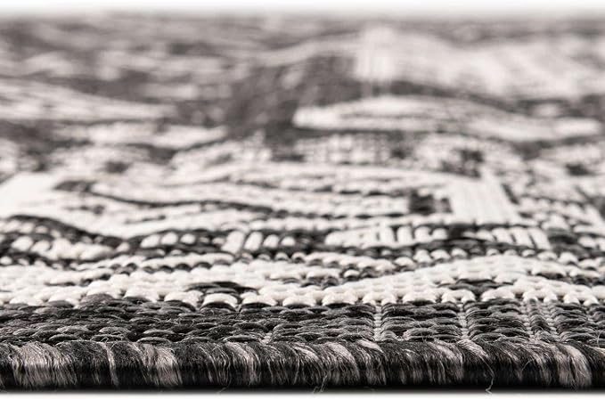 Unique Loom Outdoor Aztec Collection Area Rug - Chalca (13' Round, Charcoal Gray/ Ivory)