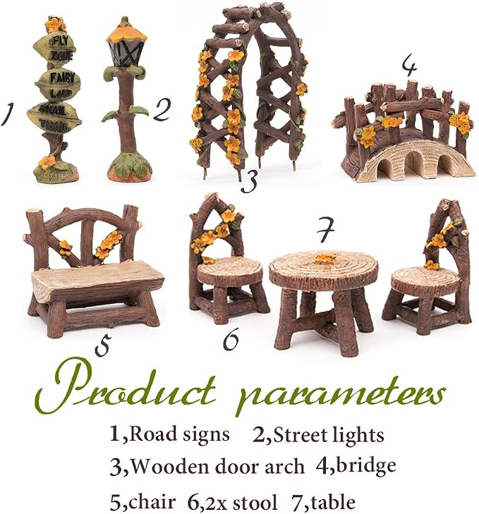 Fairy Garden Accessories, LATTOOK 8PCS Miniature Table and Chairs Set Fairy Garden Furniture Ornaments Kit for Home Outdoor Micro Landscape Decoration