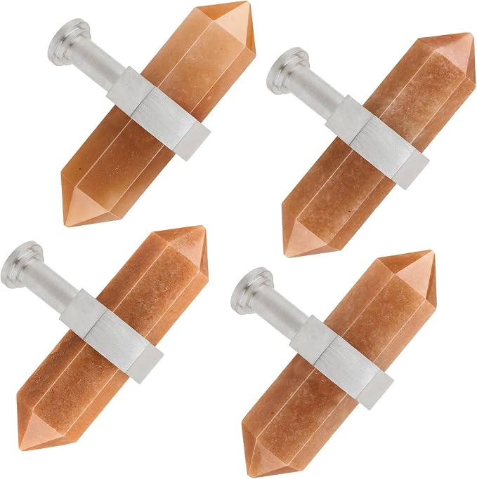 mookaitedecor Set of 2 Red Aventurine Double Crystal Points Drawer Knobs with Screws, Decorative Stone Cabinet Handle Pulls for Dresser Cupboard Kitchen Decor, Brushed Stainless Steel