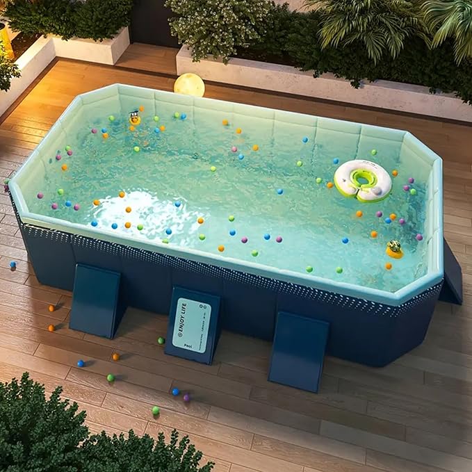 Foldable Pool, Hard Plastic Collapsible Pool, Large Non Inflatable Rectangle Pool Above Ground, Backyard Pool for Adults, Oversized Thickened, Easy Assembly (100.8 Inch)