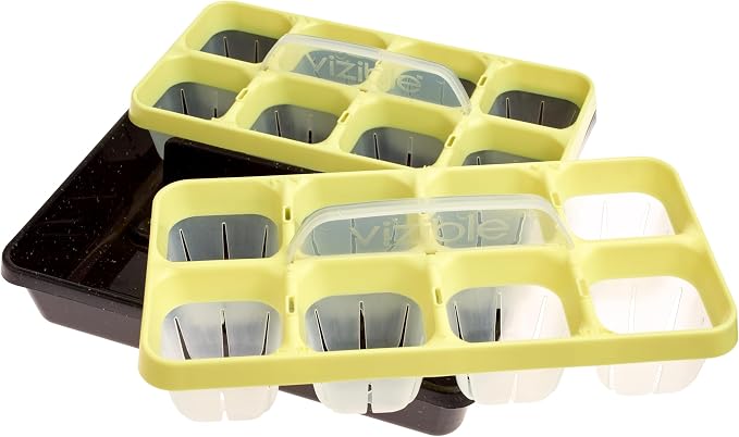 Vizible 16-Cell Seed Starting Tray Caddy | Reuseable Clear Cell Design | Perfect for Vegetables Including Tomatoes and Peppers, Flowers and Herbs (Cosmos Yellow)