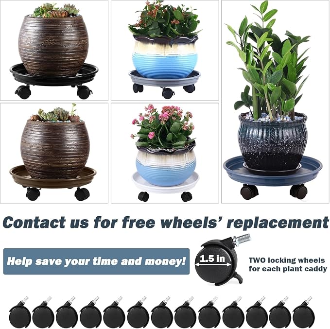 Planterhoma 4 Packs Heavy-Duty Plastic Plant Caddy with Wheels - 11.8" Rolling Plant Stand - Strong Load Bearing - 360 Rotated Wheels - Indoor/Outdoor Use