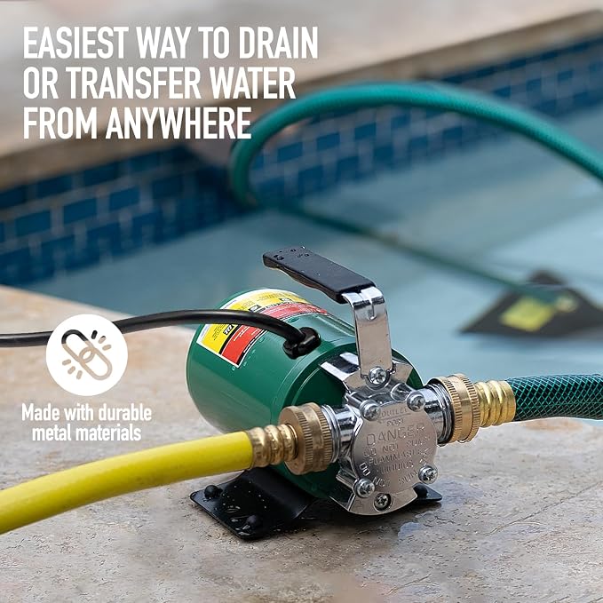 SumpMarine Water Transfer Pump, 115V 330 Gallon Per Hour - Portable Electric Utility Pump with ON/OFF Switch and 6' Water Hose Kit - Remove Water From Garden, Hot Tub, Pool, Aquariums