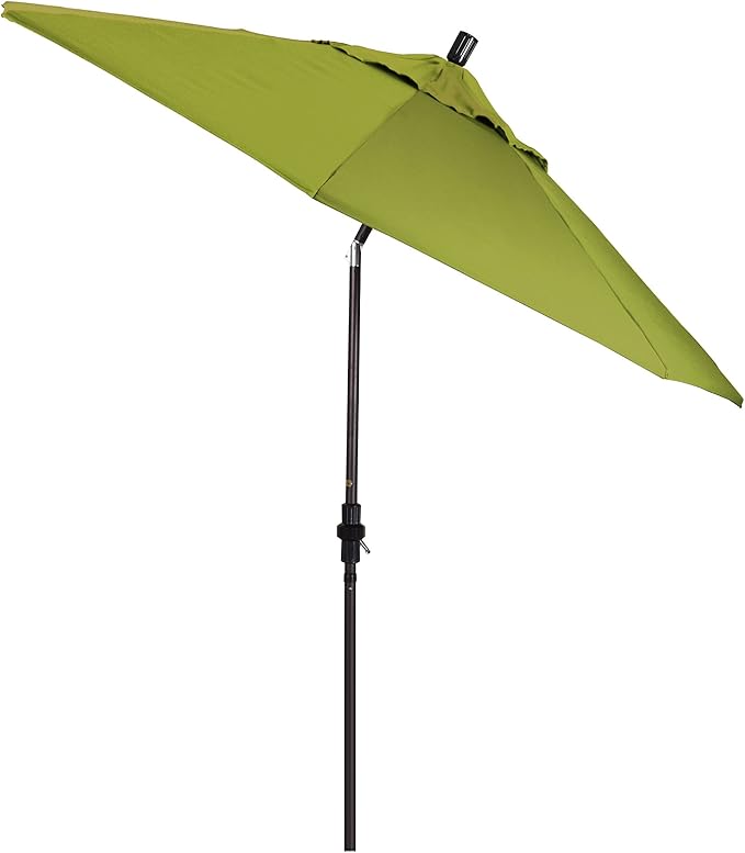 California Umbrella 9' Round Aluminum Patio Umbrella, Crank Lift, Collar Tilt, Bronze Pole, Kiwi Olefin