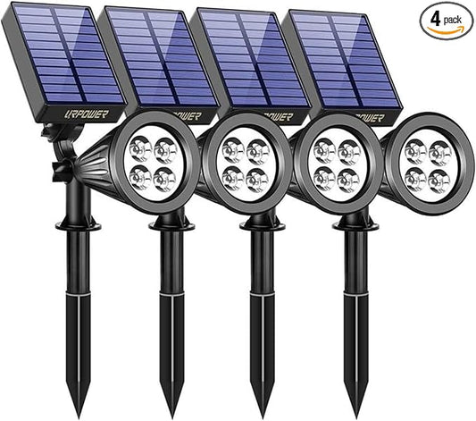 URPOWER Solar Lights Outdoor, 2-in-1 Solar Spot Lights Waterproof with 2 Lighting Modes, Adjustable Solar Powered Spotlights Auto On/Off Landscape Lights for Yard Garden Pathway, 4 Pack (Cool White)
