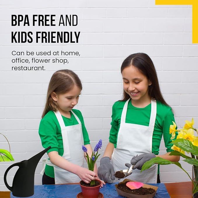 2 Pack Watering Can 1/2 Gallon - Small Watering Can for Indoor Plants - Outdoor Watering Can - Black Plant Waterer - Plastic Watering Can for Garden