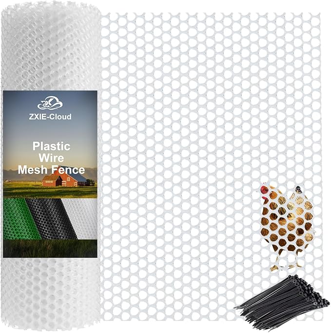 Plastic Chicken Wire Mesh Fence,Plastic Chicken Wire Roll 16in x 20ft,Garden Netting Fencing Barrier for Poultry, Animals, Pets and Balcony(White)