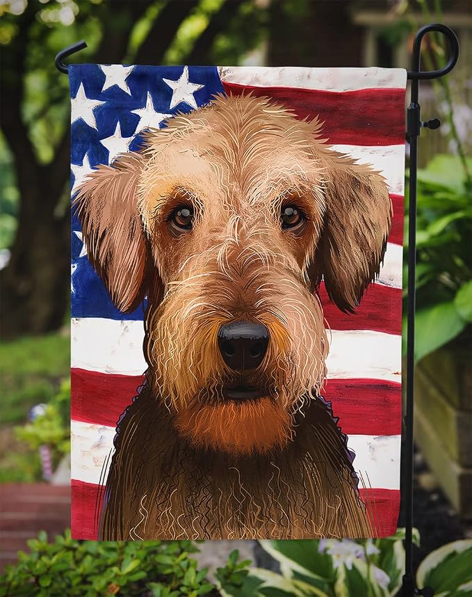 Caroline's Treasures CK6385GF Airedale Terrier American Flag Garden Flag Mailbox Flag Decorative Yard Flag Banner Outside Patio Artwork Yard Flower Beds, Garden Size, Multicolor