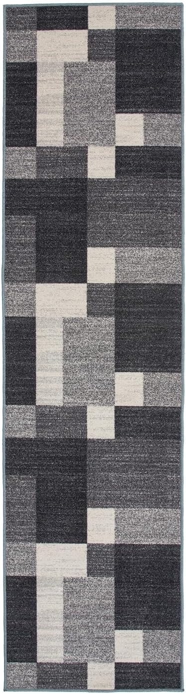 Rugshop Modern Boxes Non-Slip Living Room Bedroom Runner Rug Gray 2' x 10' | Runner, Size 2' x 10', Dining Room, Home Office, Kitchen, Entryway, Hallway, Nursery, Kids Room, Guest Room