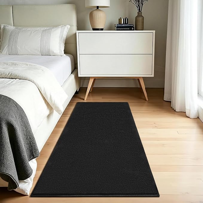 Vasofe 2x4 Black Hallway Runner Rug, Non Slip Washable Bedroom Runner Rugs | Indoor Thickened Memory Foam Bedside Rugs for Nursery Dorm Kids Boys Room, Medium Pile Shag Fluffy Carpets for Entrance Hall