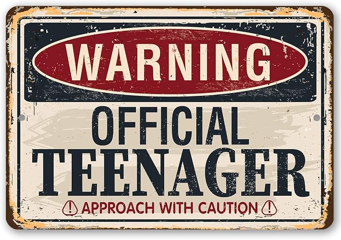 Metal Sign - Warning Official Teenager - Durable Metal Sign - Use Indoor/Outdoor - Funny Teen's Bedroom Decor Beware of Teenager sign Decor and Birthday Gift (8" x 12")