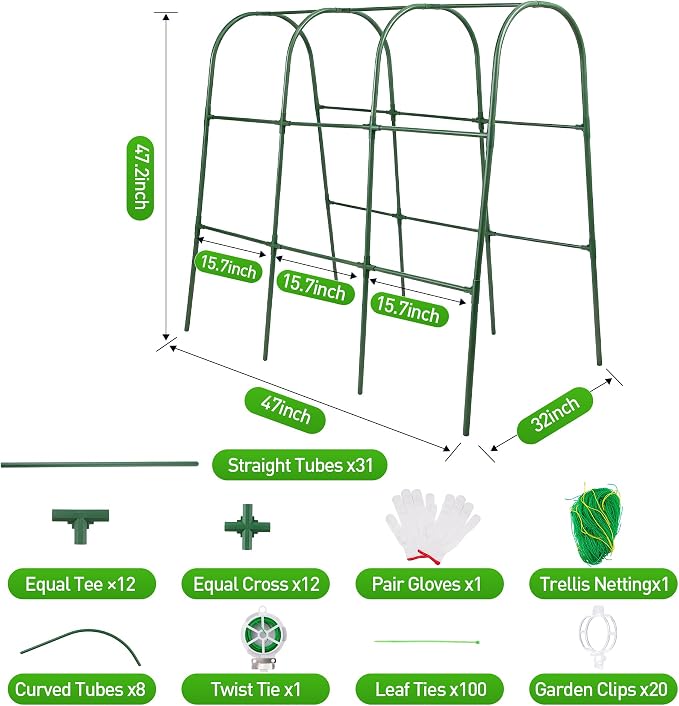 47''X47''Cucumber Trellis, Garden Trellis U-Shape Plant Support for Climbing Plants Metel Arch with Netting for Raised Garden Bed Outdoor Cucumbers, Tomatoes, Vine Climbing Plant
