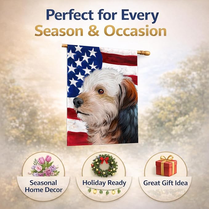 Caroline's Treasures CK6450CHF Bosnian Coarse-haired Hound American Flag House Flag Large Porch Sleeve Pole Decorative Outside Yard Banner Artwork Wall Hanging, Polyester, House Size, Multicolor