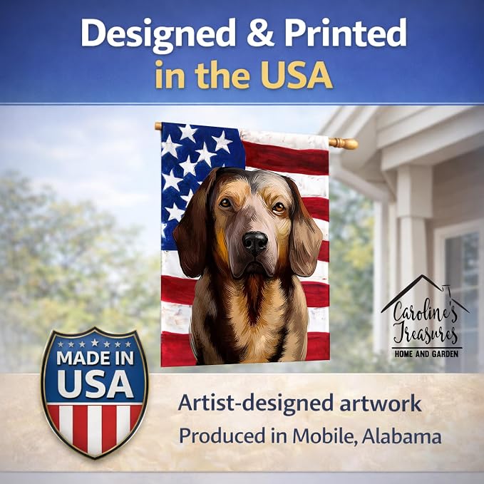 Caroline's Treasures CK6392CHF Alpine Dachsbracke American Flag House Flag Large Porch Sleeve Pole Decorative Outside Yard Banner Artwork Wall Hanging, Polyester, House Size, Multicolor