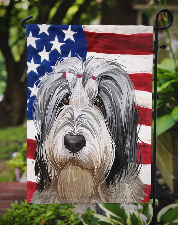 Caroline's Treasures CK6654GF Polish Lowland Sheepdog American Flag Garden Flag Mailbox Flag Decorative Yard Flag Banner Outside Patio Artwork Yard Flower Beds, Garden Size, Multicolor