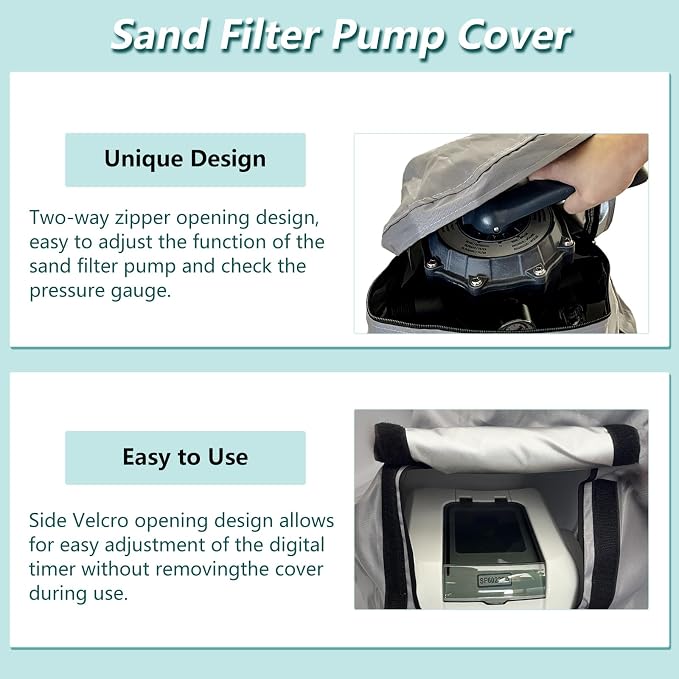 okcool Outdoor Sand Filter Pump Winter Cover, Grey | Heavy Duty Waterproof UV Resistant Dust Cover Universal for Most Pool Sand Filter Equipment