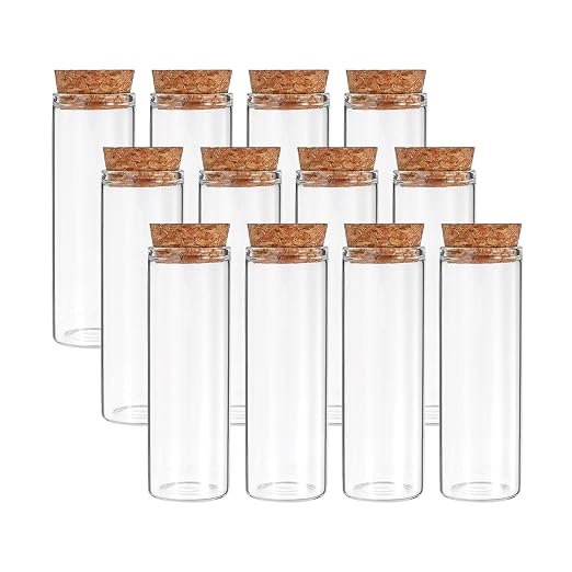 PATIKIL 40ml Test Tubes, 12pcs 3.15x1.18 Glass Clear Flat Bottom Test Tube Containers with Cork Stopper for Bead Party Candy Bath Salt Storage Scientific Experiment Plant Propagation