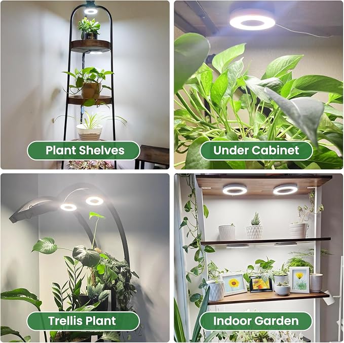 Kullsinss 3.5" Grow Lights for Indoor Plants, 36W Full Spectrum Plant Light | 6-Head Plant Grow Lamp with 6/12/16H Auto Timer, 5 Brightness Levels, DC Adapter, Ideal for Under Cabinets, Plants Shelves