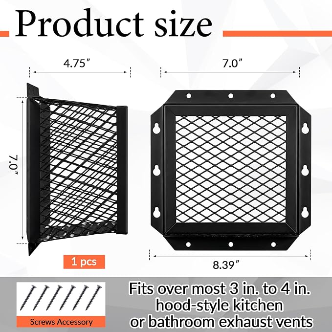 Pasimy 1 Pcs 7" L x 7" W x 5" H Black Stainless Steel Vent Guard, Outside Dryer Vent Cover, Bird & Rodent Proof Exhaust Guard Hood Cover for Bathroom Kitchen Outdoor